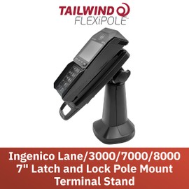 ENS Tailwind Ingenico Lane/3000/7000/8000 7" Latch and Key Lock Pole Mount Terminal Stand, Adhesive Installation, Black