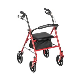 Drive Medical Rollator Walker with Seat - Stable Mobility Support - Height Adjustable - Durable Steel Frame Construction - Smooth 7.5" Wheels - Foldable Frame - 350 Lb Limit - Red