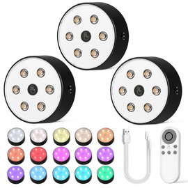 TECOMLIGHT LED Puck Lights with 2.4G Remote Control, Wireless Interconnected & Rechargeable Under Cabinet Lighting, Magnetic Stick on Tap Light, Under Counter Lights for Kitchen, Shelf, 3 Pack - Black