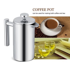 Cafetera Prensa Francesa de Acero Inoxidable 350ML Cafetera de Pared de Pared Doble Cafetera de Té Francesa Duradero Estructura de Pared con Filtro de Precisión