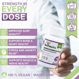 Texnewtra Ashwagandha Magnesium 60 Capsules Supplement - Relaxation Support - Nerve, Bone & Muscle Support, White
