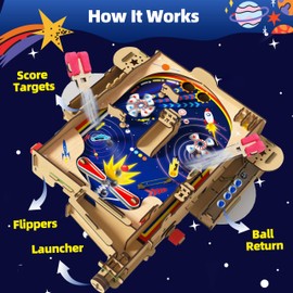GobiDex DIY Pinball Machine Kit for Kids, Build Your Own Arcade Game, Wooden STEM Toy for Learning, Birthday Gift for Boys and Girls Ages 8+
