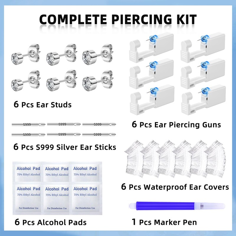 TKKUY 31 Pcs Ear Piercing Kit Ear Disposable Piercing Gun