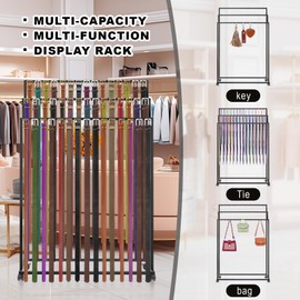 Yaocom Floor Mounted Belt Hanger, Metal Men Closet Display Stand Organizer with Wheels, Ties Scarf Rack Shawls Purse Shelf Storage Holder for Clothing Bedroom Store, 150 x 100 x 40 cm