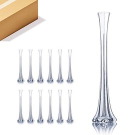 WGV Eiffel Tower Vase Bulk, Open 1", Height 20", (Multiple Sizes Choices) Clear Glass Floral Container with Sturdy Base, Flower Centerpiece for Wedding Event Home Decor, Arts Crafts, 12 Pieces