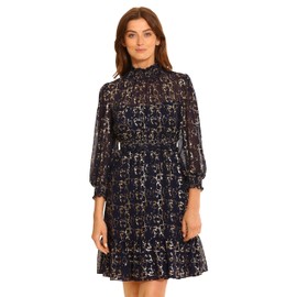 Maggy London Women's Holiday Foil Glitter Shimmer Metallic Dress Occasion Party Guest of, Navy/Gold