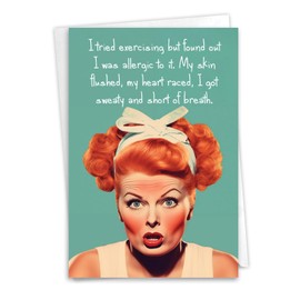 NobleWorks Funny Birthday Paper Card with 5 x 7 Inch Envelope (1 Card) Bday Exercising C10662BDG