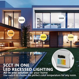 LVWIT 4 Inch LED Recessed Lighting, Dimmable LED Downlight with Junction Box, 5CCT Ceiling Light Fixtures, 2700/3000/4000/5000/6000K, Led Can Lights, 12 Pack