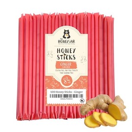 The Honey Jar Ginger Flavored Honey Sticks - Pure Honey Straws For Tea, Coffee, or a Healthy Treat - One Teaspoon of Flavored Honey Per Stick - Made In The USA with Real Honey - (100 Count)