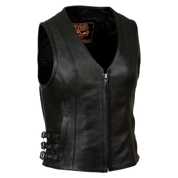 Milwaukee Leather MLL4510 Women's Black Naked Leather Side Buckle Motorcycle Rider Vest with Front Zip Closure - 2X-Large