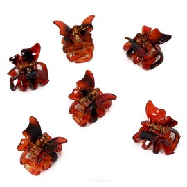 Pretty Ladies Set of 6 Mini 2cm Butterfly Hair Claws Clips Light Brown