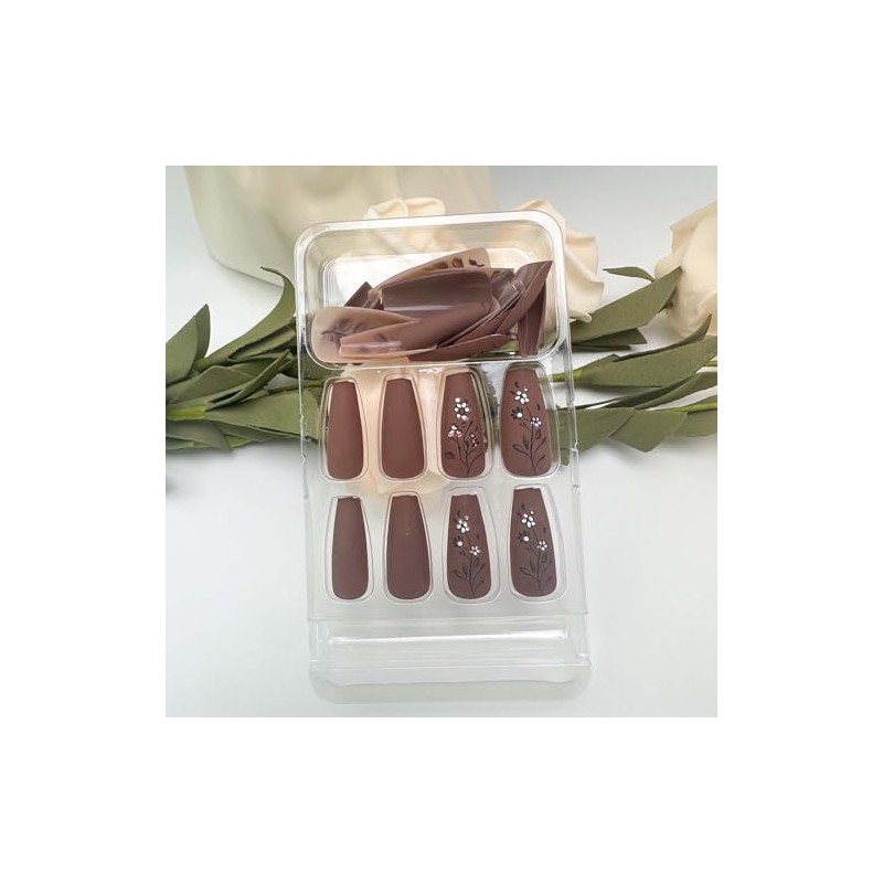 ONPRESS 24 Uñas Postizas Medianas Cuadradas Con Degradado Marrón Y