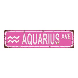 AQUARIUS Star Sign Zodiac Sign Vintage Metal Tin Sign, Street Sign, Home Decor, Room Decor, Wall Decor, Bathroom Decor, Bar Decor, Cafe Decor, Garage Decor, 16 x 4 Inch