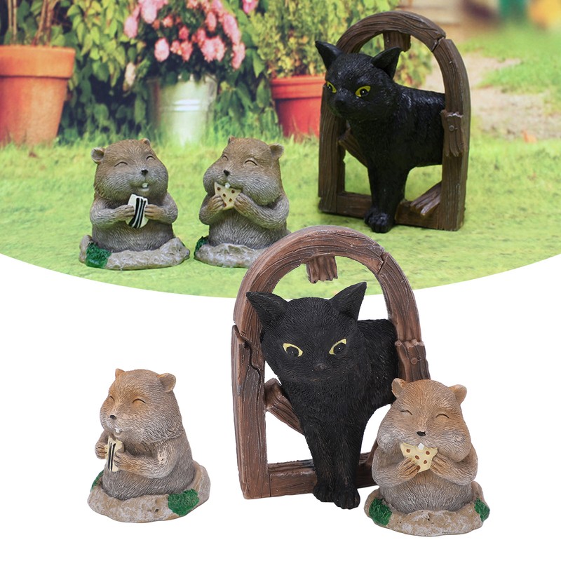 3 Pcs Gopher Ornaments Resin Simulation Animal Cat Gopher Garden