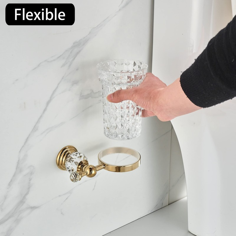 WOLIBEER Crystal Toilet Brush Holder, Polished Gold Brush Handle with