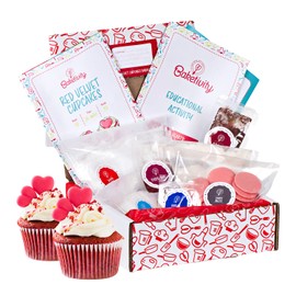 Baketivity Kids Baking Set, Meal Cooking Party Supply Kit for Teens, Real Fun Little Junior Chef Essential Kitchen Lessons, Includes Pre-Measured Ingredients (Baketivity Kit, Red Velvet)