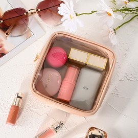 Aveniee Small Clear Makeup Bag, Cute Mini Makup Bag Purse Essentials, Clear Zipper Pouch Cosmetics Bags for Women, Purse Organizers Car Accessories for Skincare Lipstick-Sand