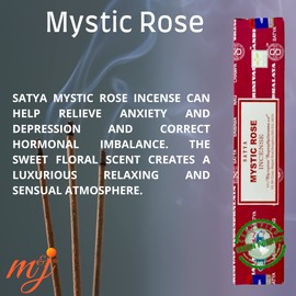 Original Satya Nag Champa Mystic Rose Incense Sticks | with M&J incense sticks holder | Full Box | for Aromatherapy, Spa, Yoga, Weddings, Meditation, Healing, Positivity and Relaxation