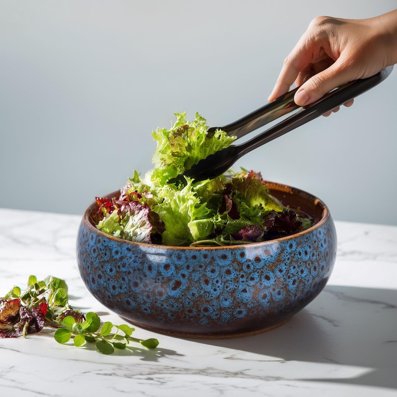 UANYEMON Blue Ceramic Decorative Bowl, Rustic Oval Display Dish for