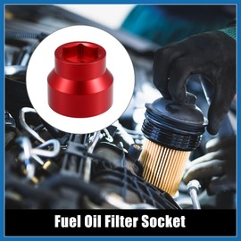 A ABSOPRO Aluminum Fuel Oil Filter Cap Socket Removal Installer 24/35/36mm Red for Ford 6.0L / 6.4L 2003-2010 Diesel Fuel Filter Item Replacement