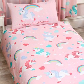 I Believe in Unicorns Single Duvet Cover and Pillowcase Set Pink Bedding New