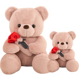 Kekeso Teddy Bear Stuffed Animals, Cute Teddy Bear Plush Toy with Rose, Valentines Day Stuffed Animals Bear Gifts for Girlfriend, Kids boyfriend (Pink, (25+35) cm=（9.84+13.77) inch