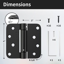 Bubxo 2 Pack Self Closing Door Hinges, Spring Door Hinges 4 Inch Self Closing with 5/8'' Radius Corners, Adjustable Tension for Garage, Front, Back Door, UL Listed, Left and Right Hand, Matte Black