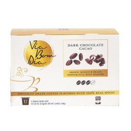 Via Bom Dia Naturally Flavored Kcup Coffee Pods, Dark Chocolate Flavor, 12 Count (Pack of 1), for Single-Serve Keurig Machines
