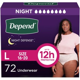 Depend Night Defense Adult Diapers, Incontinence & Postpartum Bladder Leak Underwear for Women, Disposable, Overnight, Large, Blush, 72 Count, Packaging May Vary