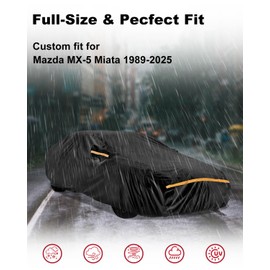 INSAUTO Car Cover for Mazda MX-5 Miata 1989-2025 | Heavy Duty Outdoor Full Exterior Cover | Sun, Rain, UV, Dust, and Snow Protection with Door Zipper (Black)