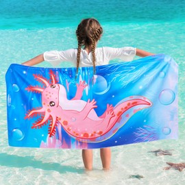 WERNNSAI Dinosaur Kids Beach Towel for Girls, 76 x 150cm Axolotl Sand Free Swim Towels for Girls Bath Pool Camping Travel Towel Quick Dry Ultra Absorbent Super Soft Beach Blanket Bath Shower Towel