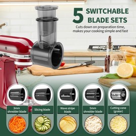 Slicer/Shredder Attachment for KitchenAid Stand Mixer,Food Slicers Cheese Grater Attachment for Kitchenaid,Salad Maker Accessory Vegetable Chopper with 5 Blades