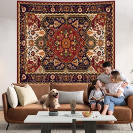Apdidl Boho Hippie Wall Tapestry for Bedroom Aesthetic, Indian Bohemian Tapestries Art Decor, Vintage Orange Mandala Floral Blanket Cool Vertical Wall Hanging for Living Room Dorm 51" X 60"