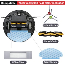 Alloytool 21 St??ck Zubeh?rset f??r Yeedi vac Hybrid/Yeedi vac Max/Yeedi vac Station Staubsauger Ersatzteile 2 Hauptb??rste 6 Filter 8 Seitenb??rsten 4 Wischt??cher 1 Werkzeug