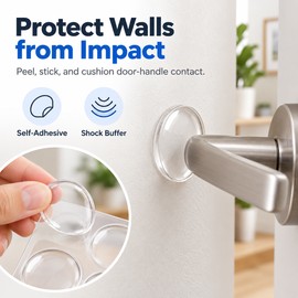 Self-Adhesive Door Handle Bumpers for Wall Protection – Transparent Soft Door Stops in 6, 12 or 24-Piece Packs