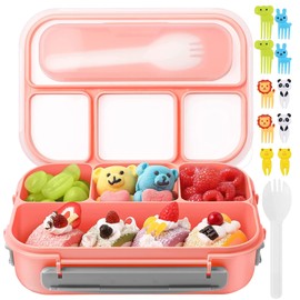 Caja de almuerzo,Charolas Bento para Adultos/Niños,Lonchera con cuchara y cubiertos,1300 ml,4 Compartimentos,Apto para Microondas,Lavavajillas y Congelador,Sin BPA(Rosa)