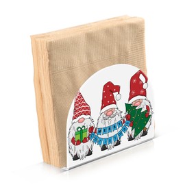 Qilmy Christmas Three Gnomes with Gift Napkin Holder for Tables - Modern Table Napkin Holders