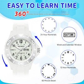OXFANITE Waterproof Nurse Watch for Medical Professionals,Students, Women, Military Time Easy to Read Dial, 24 Hour with Second Hand, Soft and Breathable Silicone Band 9002 White