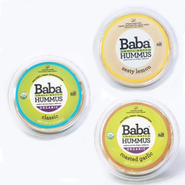 Baba Small Batch Organic Hummus (8 oz, 3 Pack) - USDA Organic, Gluten Free, Vegan, Non-GMO, Cholesterol Free (Classic, Zesty Lemon, Garlic)
