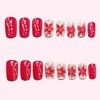 Uñas postizas cuadradas rojas con estampado floral, acrílicas, de cobertura