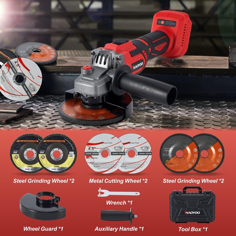 HAOYOO Cordless Angle Grinder 4-1/2 inch, Compatible with makata 18V