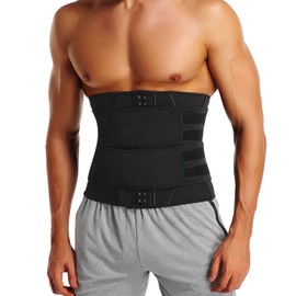 KIWI RATA Neoprene Workout Waist Trainer for Men Sweat Belt with Double Belly Straps, X-shape Steel Bones