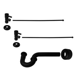 Westbrass D1838QRL-62 Freestanding Pedestal Sink Faucet Supply Line Risers with P-Trap, Flanges and 1/4-Turn Lever Handles, Matte Black