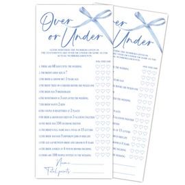Ogleqoo Blue Bow Wedding Shower Games, Over or Under Wedding Games for 25 Guests, Engagement Bridal Shower Party Cards, Engagement & Bridal Party Supplies-4x9 Inch-A14