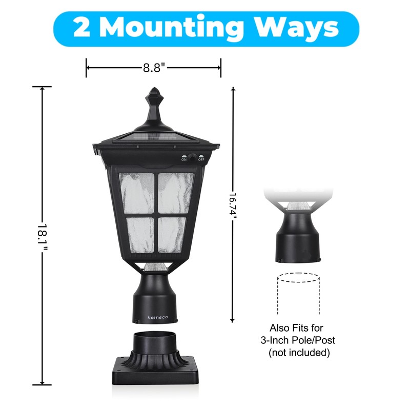 Kemeco ST4311AQ LED Cast Aluminum Solar Post Light Fixture with