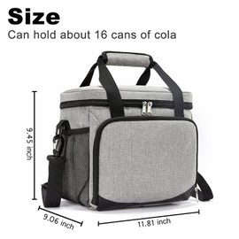 MOV COMPRA Insulated Lunch Bag 15L for Men, Leakproof Lunch Box for Adults, Mens Lunchbox for Work,Picnic,Camping 24-Can(Grey)