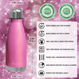 CHILLOUT LIFE Stainless Steel Water Bottle for Kids School: 12 oz Double Wall Insulated Cola Bottle Shape for Cold and Warm Drinks, BPA Free Metal Sports Bottle for Boys, Girls & Women