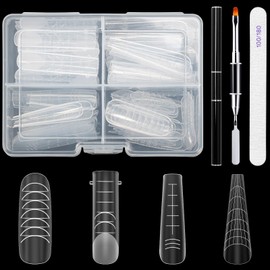 96 Pieces Polygel Starter Set, Dual Tips Nails, 4 Shapes Nail Extension Polygel Nails Stencil Set with Dual-Ended Nail Brush and Nail File (Transparent)