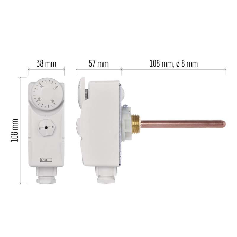 EMOS - mechanical thermostat with immersion sleeve - manual, wired