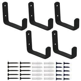 YAPIKAN 5-Pack Steel Garage Hooks Wall Mount Heavy Duty - Large Wall Hooks for Hanging Ladder Extension Cord Tool Cable Bicycle Garden Tools - Texture Matte Black - Hardware Included
